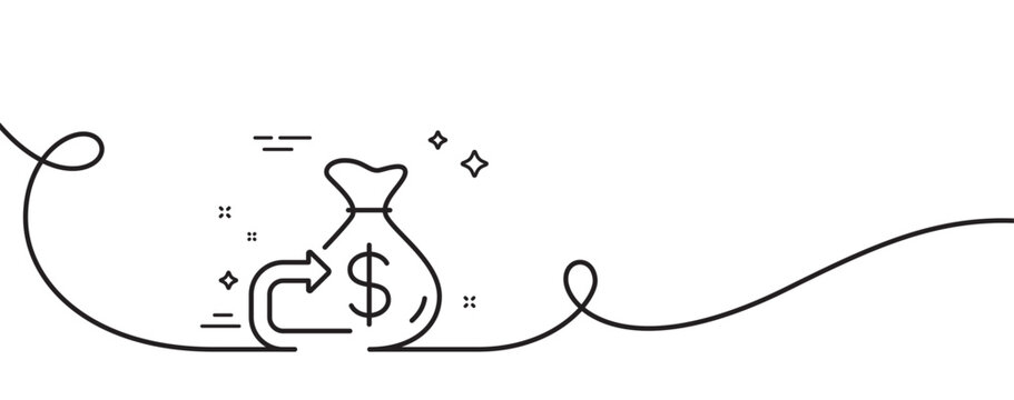 Money cashback line icon. Continuous one line with curl. Financial goal sign. Investment budget symbol. Cashback single outline ribbon. Loop curve pattern. Vector