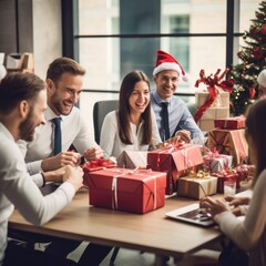 meeting room in office with christmas gifts on table