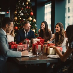 meeting room in office with christmas gifts on table