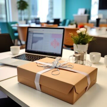 meeting room in office with christmas gifts on table