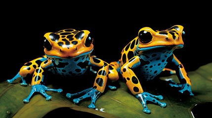 Close up of wild and colorful dendrobates frogs 