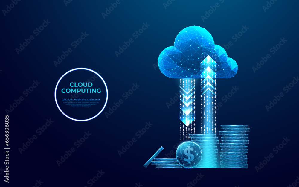 Leinwandbilder abstract digital cloud with arrows up and down and dollar coins tower. cloud mining or digital inves