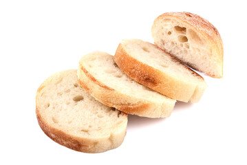 french baguette slices, isolated on white background