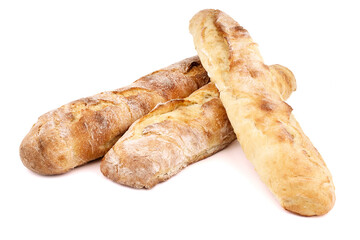 freshly baked baguettes isolated on white background