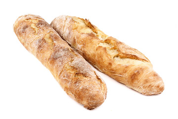 freshly baked baguettes isolated on white background