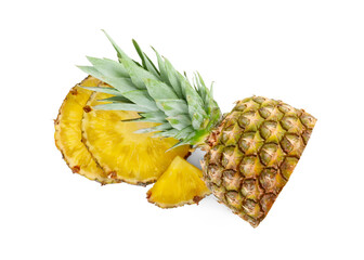 Cut fresh juicy pineapple isolated on white, top view