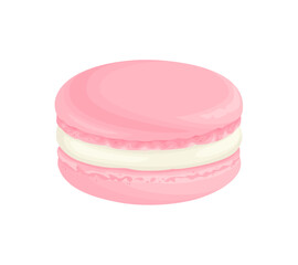 Pink macaron cookies isolated on white background. Vector cartoon illustration of French dessert. Sweet food icon.