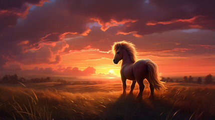 Beautiful pony with a beautiful sunset