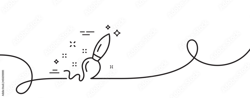 Poster paint brush line icon. continuous one line with curl. creativity sign. graphic art symbol. paint bru