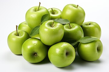 A pile of crisp, green apples. isolation white background,Generated with AI