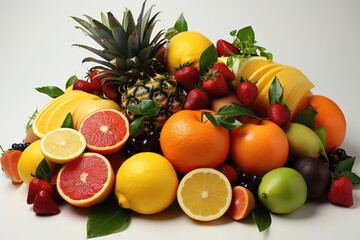 A colorful assortment of tropical fruits. isolation white background,Generated with AI