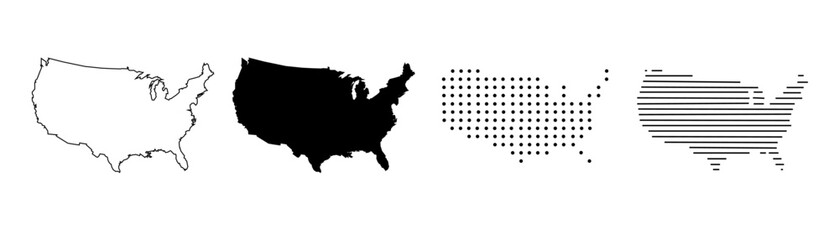 USA map. USA vector icons. American map. United States of America map in flat and lines design. Vector illustration. - obrazy, fototapety, plakaty