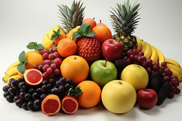 A colorful assortment of tropical fruits. isolation white background,Generated with AI