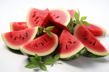 A close-up of succulent watermelon and slices. isolation white background,Generated with AI