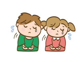 ごめんなさいをして謝る男の子と女の子_小学生低学年_幼児