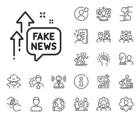 Propaganda conspiracy chat sign. Specialist, doctor and job competition outline icons. Fake news line icon. Wrong truth symbol. Fake news line sign. Avatar placeholder, spy headshot icon. Vector