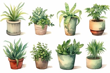 Potted plants isolated on white. Generative AI