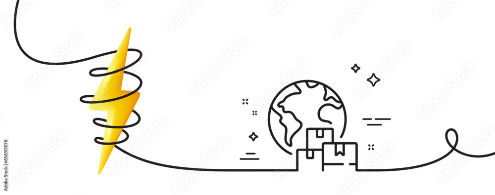 Poster international delivery line icon. continuous one line with curl. logistic service sign. export freig