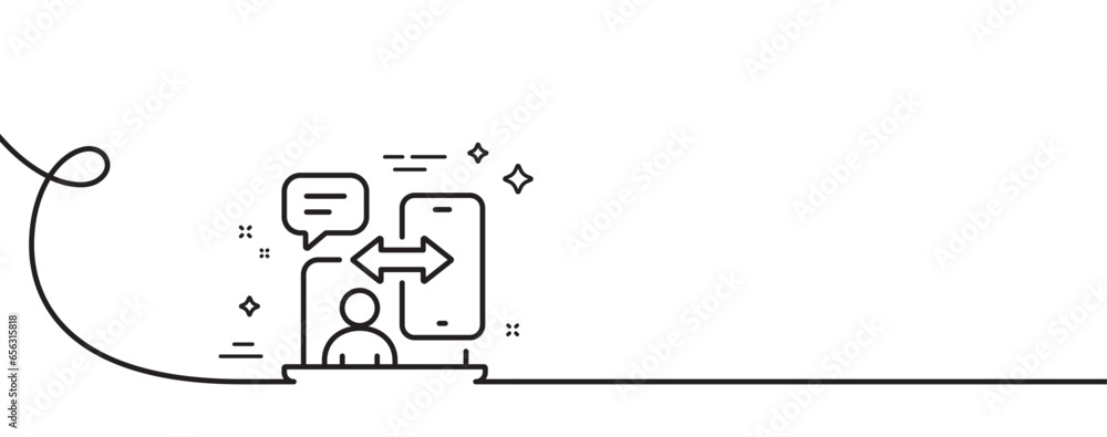 Poster phone timing line icon. continuous one line with curl. smartphone app sign. cellphone mobile device 
