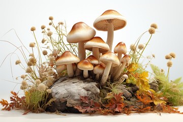 A bunch of earthy mushrooms. isolation white background,Generated with AI