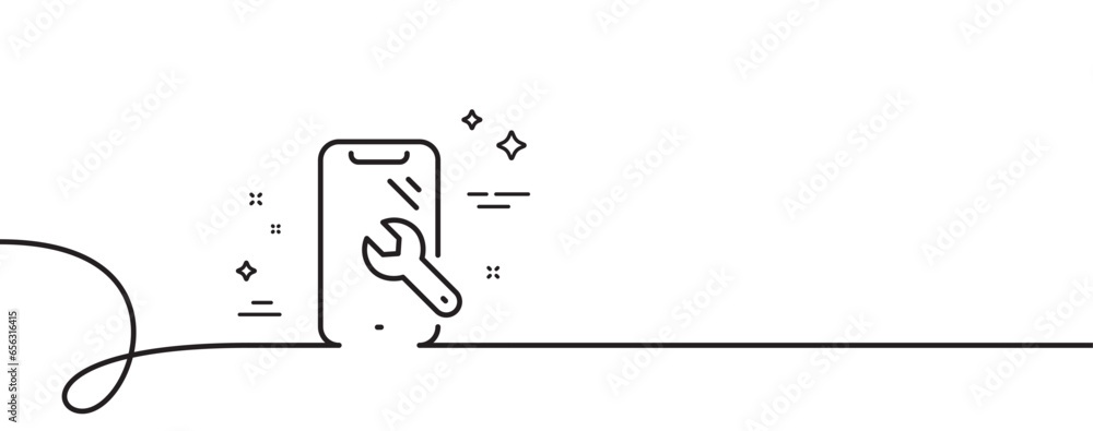 Poster smartphone repair line icon. continuous one line with curl. phone recovery sign. mobile device symbo
