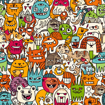 Pattern with funny cartoon monsters 02