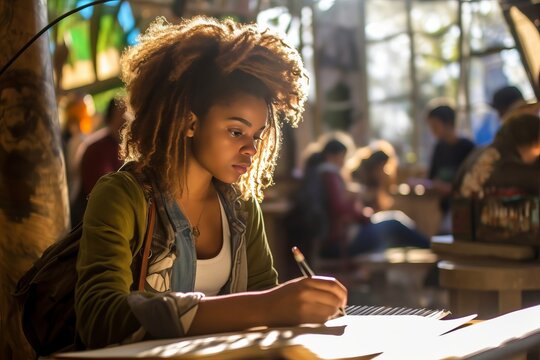 Art Student Immersed in Sketching. Generative AI
