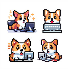 illustration of corgi pixel art collection set