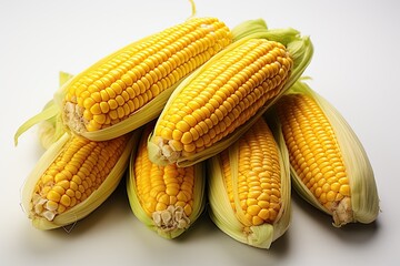 Vibrant yellow corn on the cob. isolation white background,Generated with AI