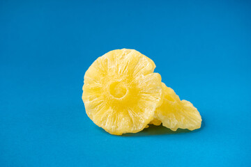 Dry Pineapple Rings Isolated, Candy Pineapples, Dehydrated Yellow Sugar Fruit, Candied Fruits Circles