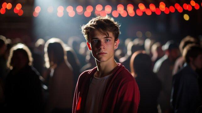 A teenager, showing signs of self-doubt and insecurity during a social event	
