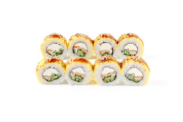 Caesar salad with salmon, wok with creamy curry, ginger lemonade on white background, studio shot 1