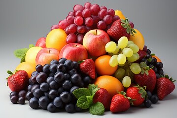 Naklejka na ściany i meble A pile of ripe and colorful mixed fruits. isolation white background,Generated with AI