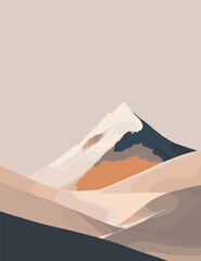 Minimalistic mountain art with mild colours, Boho style