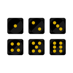 Black square face cube one two three four five six dot of game dice flat icon vector design