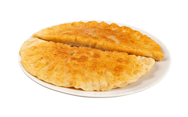Deep-Fried Flat Pie. Turnover with Filling of Ground Meat and Onions, Stuffed Chebureki,