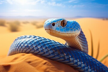 A snake in desert with blue hue. Generative AI