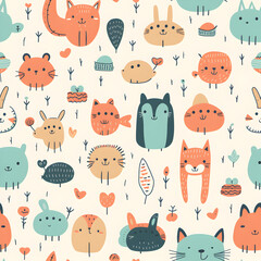 Cute cartoon animals seamless pattern 03