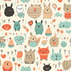Obraz premium Cute cartoon animals seamless pattern 02