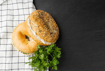 Bagel, Round Bread Bun, Wheat Bakery with Grains And Seeds for Breakfast, Plain Circle Bagel Bread