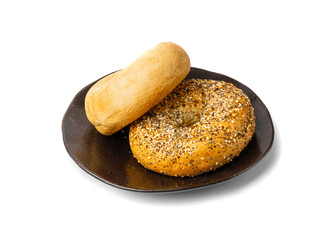 Bagel, Round Bread Bun, Wheat Bakery with Grains And Seeds for Breakfast, Plain Circle Bagel Bread
