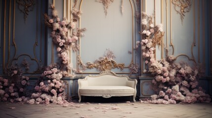 Beautiful room with roses growing up the wall and high ceilings.
