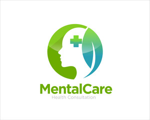 mental health care logo with hand and leaf figure for medical service