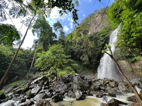 Chaloem Phra Kiat Ro Kao Waterfall is the most famous landmark in Betong, Yala, Thailand