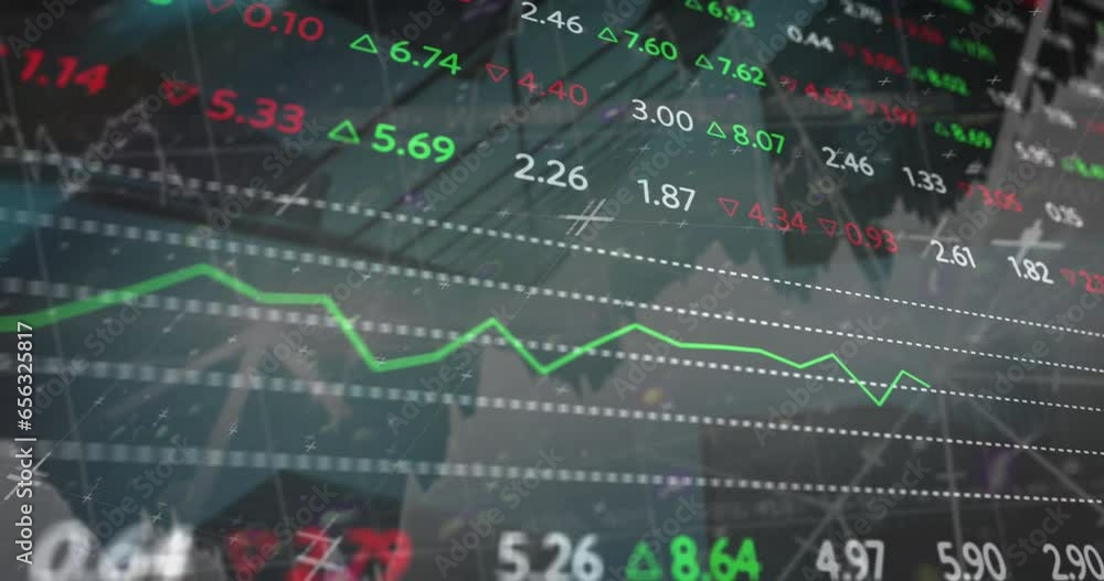 Poster animation of financial data processing over world map