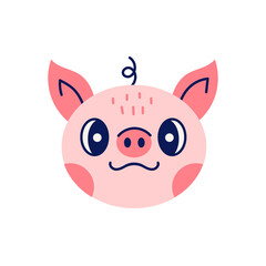 Funny pig head vector illustration in doodle style. Cute cartoon piglet portrait. Childish print. Pig mascot. Pork symbol.