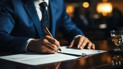Fotobehang Businessman signing paper project deal, Close Up Hand. © visoot