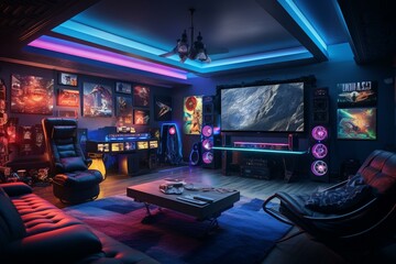 Fototapeta na wymiar Chilled-out gamer room with a nostalgic vibe. Generative AI