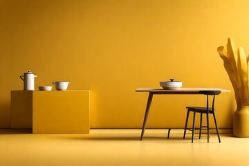 table and chairs isolated on orange background