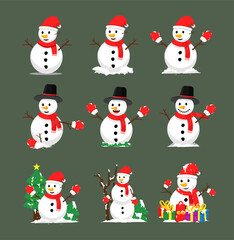 snowman icon set. winter snowman character flat style design. vector snowman